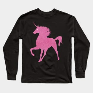 Pink Faux Glitter Magical Unicorn Long Sleeve T-Shirt